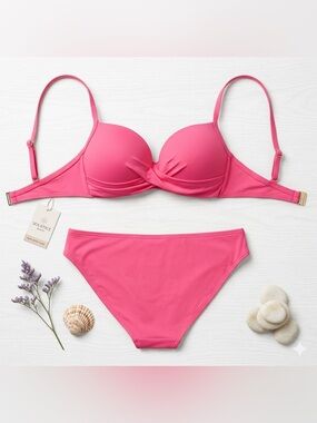 Kate Spade NWOT Hot Pink Twist Front Bikini Set Size S